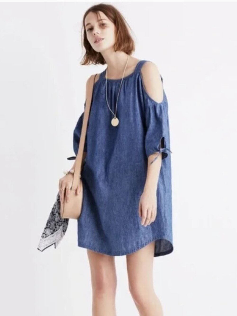 Madewell chambray denim cold shoulder tunic shift dress S